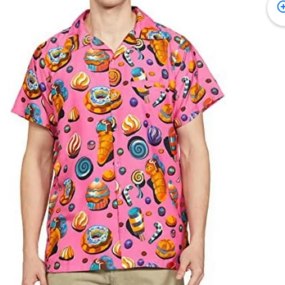 NWT Stylore man’s funky Aloha ,short sleeve  pink button-down shirt, size M